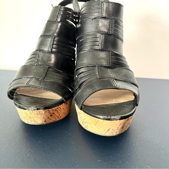 Franco Sarto Sharp Sandals Faux Black Leather Platform Cork Wedge Slingback 8.5 - Picture 9 of 13